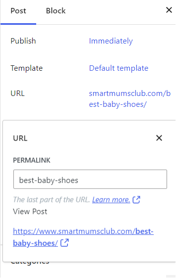 screenshot of where to change the permalink in WordPress