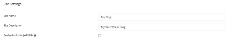Screenshot of WordPress settings: choose your site name