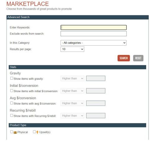 ClickBank marketplace search