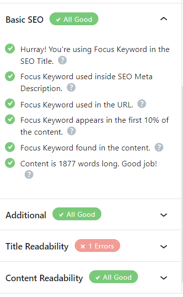 screenshot of Rankmaths' SEO suggestions