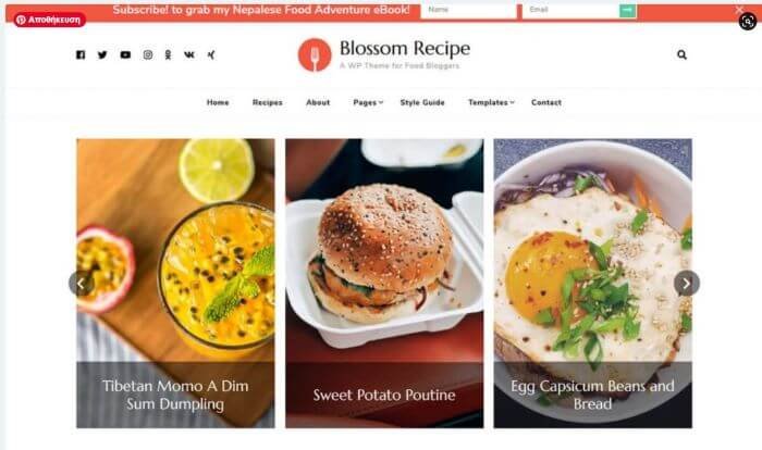 wordpress food blog theme Blossom recipe