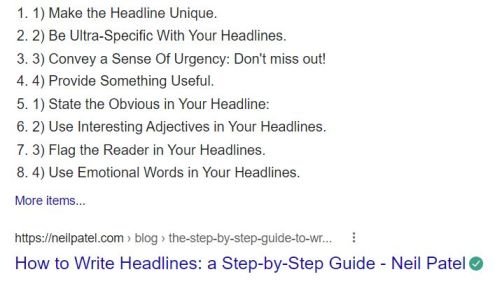 featured snippet on Google