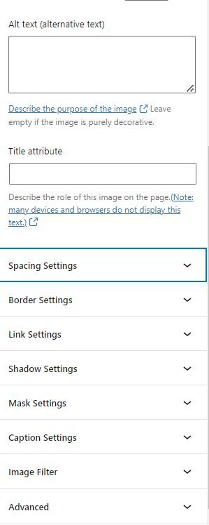 Kadence advanced image block customizing options