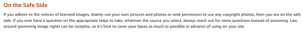 Screenshot of Amazon's advice about using it's images