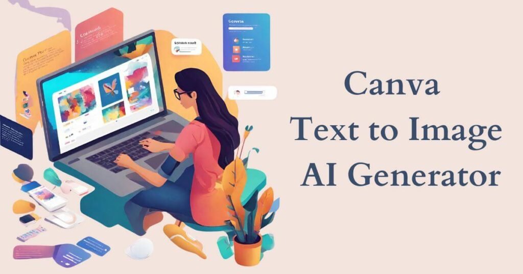 Girl on computer learning how to use Canva's text to image AI generator.