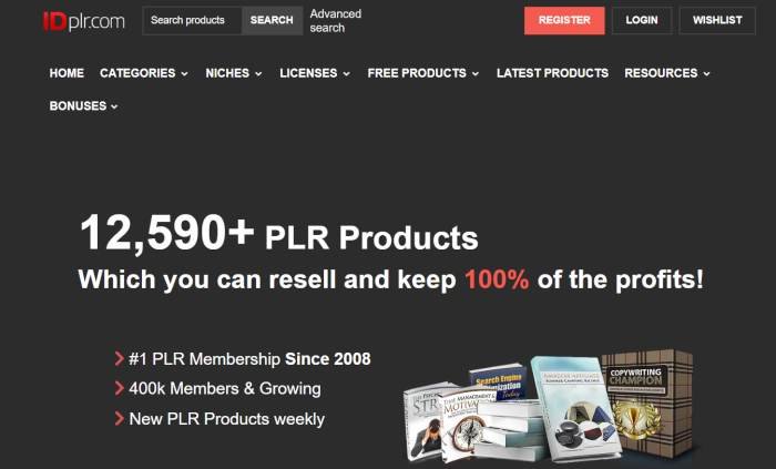 Screenshot of ID PLR website