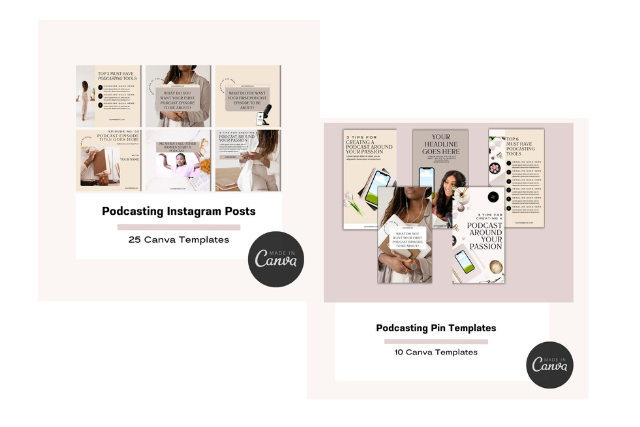 Podcasting social templates for Instagram and Pinterest marketing