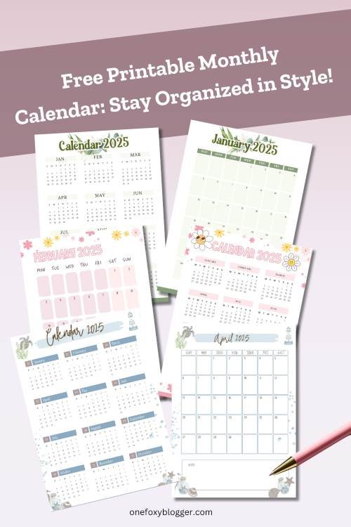 Free printable monthly calendar printable 2025