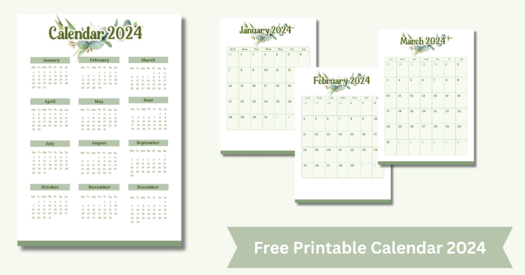 a calendar with green and white designs