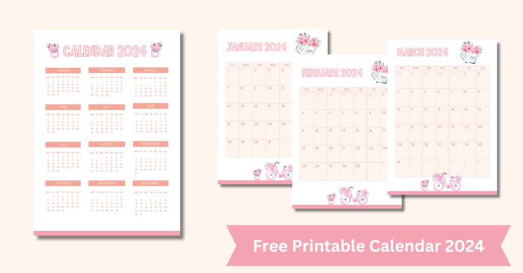 a set of calendars with flowers and bicycle