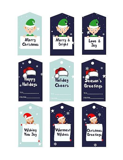 a collection of christmas tags with cute elves