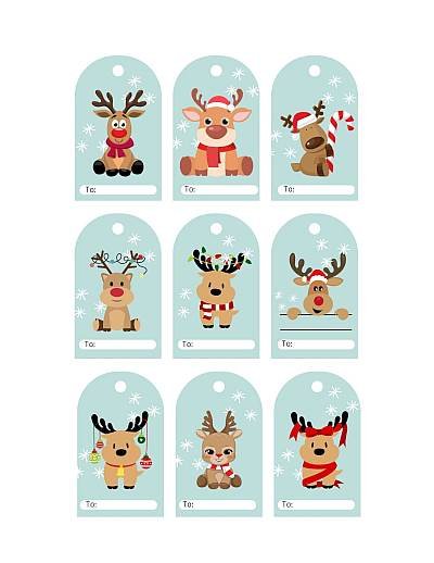 a collection of tags with reindeer graphics