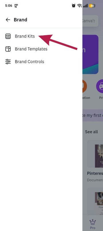 screenshot how to find your brand kit on Canva on IPhone