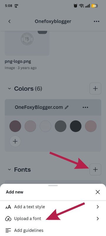 Screenshot of how to add fonts to Canva on IPhone