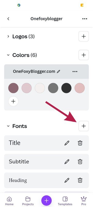 Screenshot on mobile of how to upload fonts to Canva