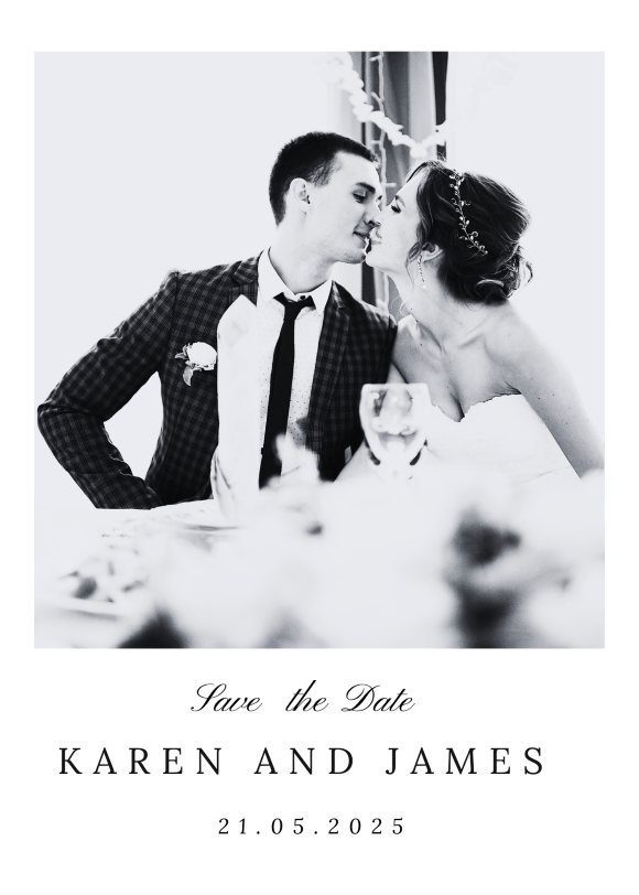 wedding invitation with a couple kissing featuring Canva font Lora