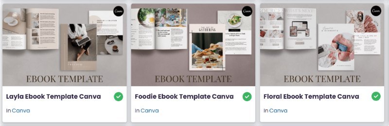 Ebook Cover Design in 6 Steps with Canva: Create a Stunning Cover Fast 3 Screenshot of three canva ebook cover design templates from Creative fabrica